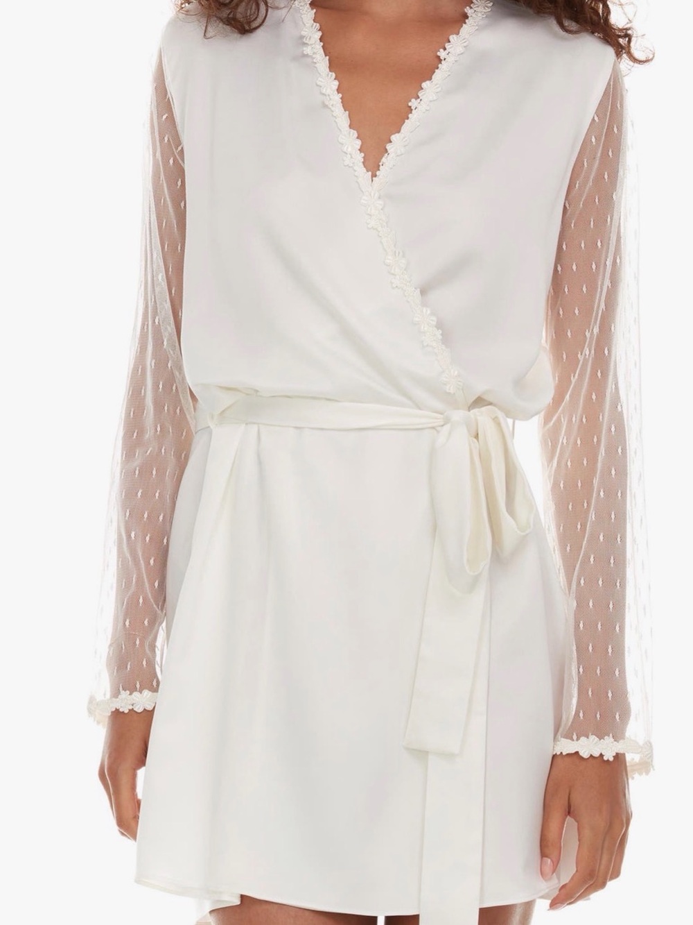 Flora Nikrooz Ivory Wrap Robe with Sheer Dot Sleeves - wedding bachelorette